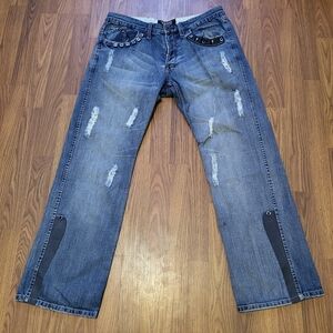 Wooquat 36x32 Men’s Distressed Jeans Skull Studded Embroidered Biker Bootcut